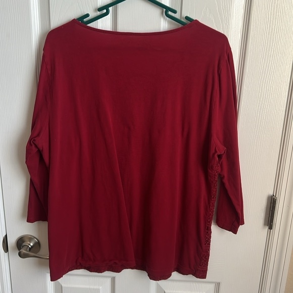 LOFT‎ Lace Top Blouse 3/4 Sleeve Cranberry Red Elegant Party Casual Size XL - Picture 7 of 10